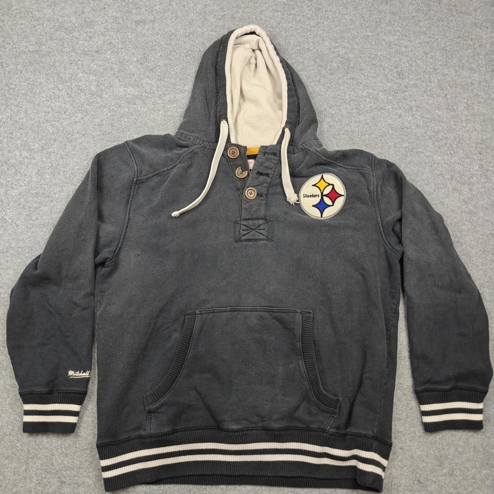Pittsburgh Steelers Hoodie Sweatshirt Mens 2XL Gray NFL Football Mitchell & Ness
